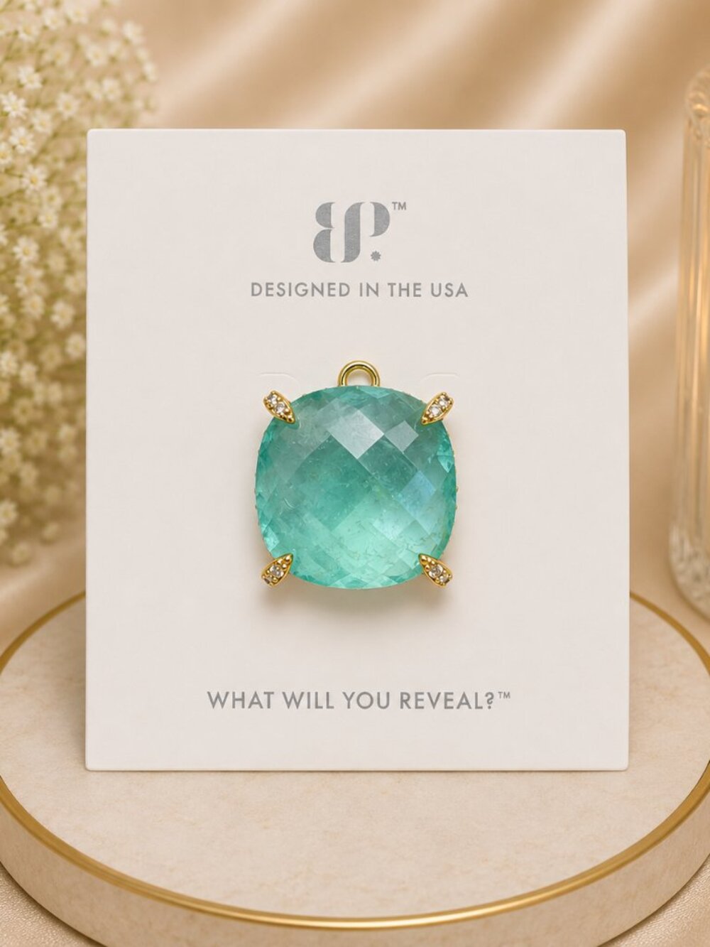 Bomb Party Blue Ice Crystal on Gold Plating Pendant Only